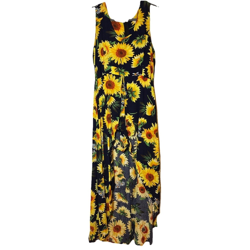 KorMei Romper Maxi Dress Womens Navy Sunflower NWT Boho High Low Large
